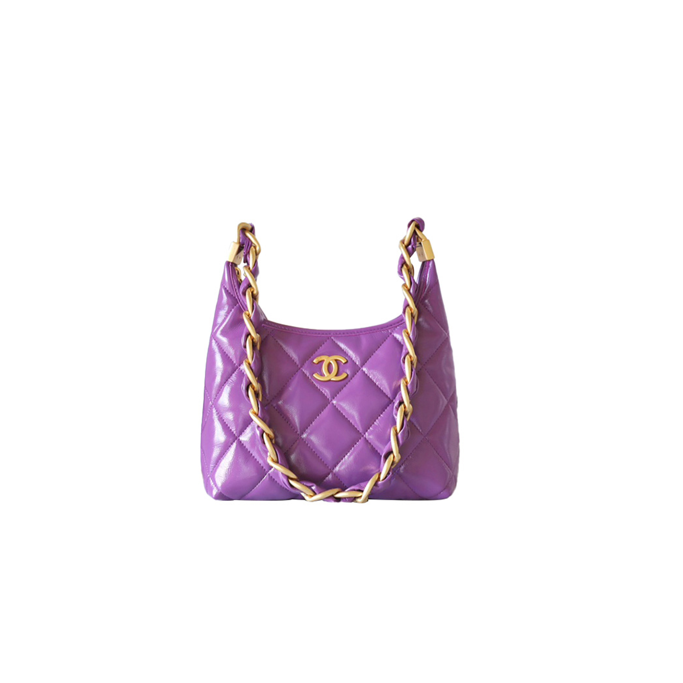 CHANEL MASTER SMALL HOBO BAG SHINY LAMBSKIN AND GOLD METALLIC PURPLE AS4922 (22.5*19.5*8.5cm)